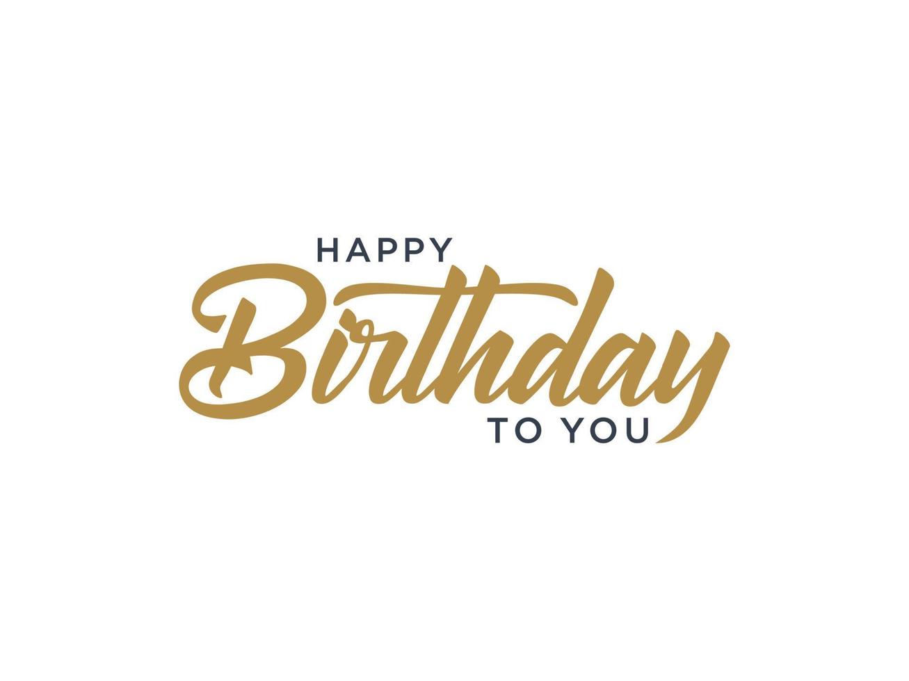 Happy Birthday Card. Black Gold Text Hand Drawn Lettering Brush Calligraphy Style with Square Line Frame outside isolated on White Background. Flat Vector Illustration for Greeting Cards