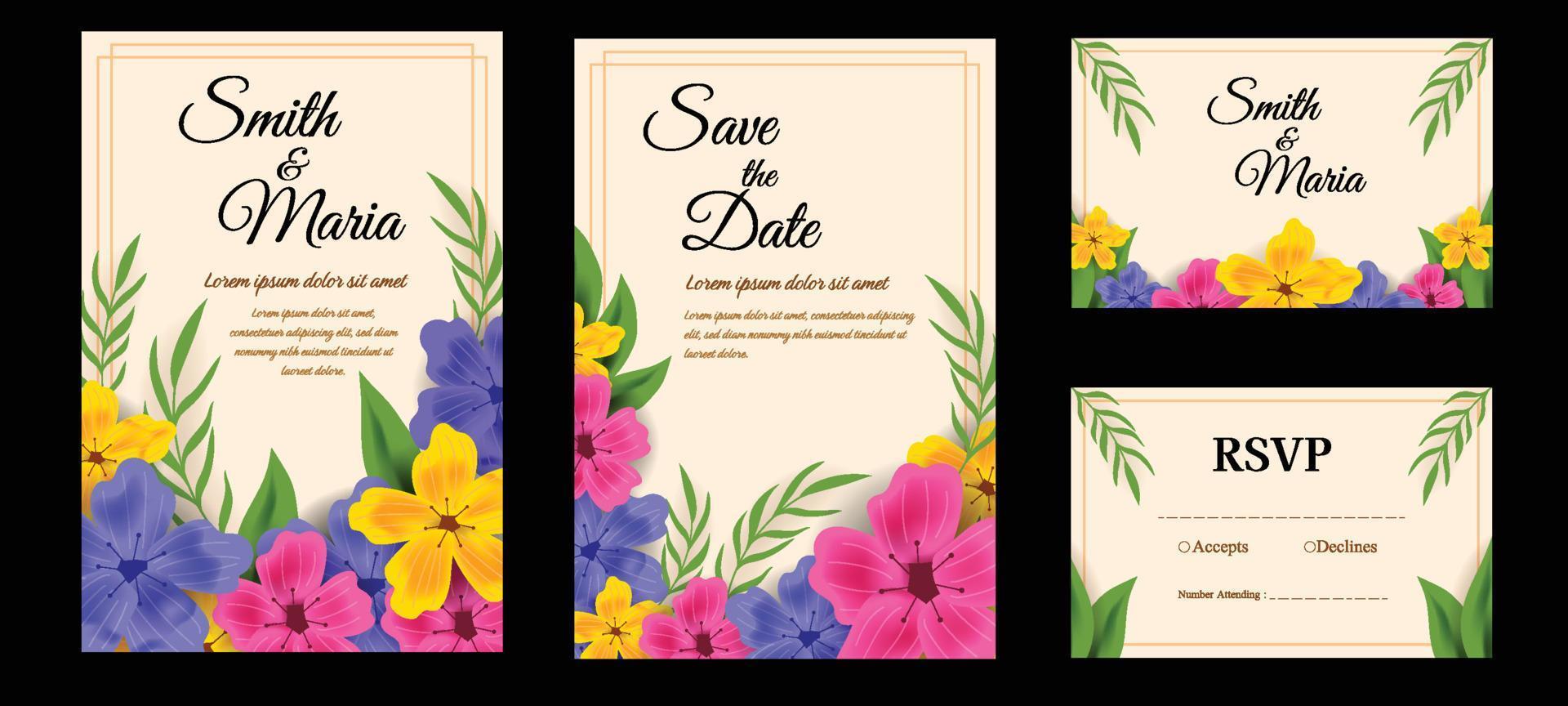 tarjeta de flores de invitación de boda vector