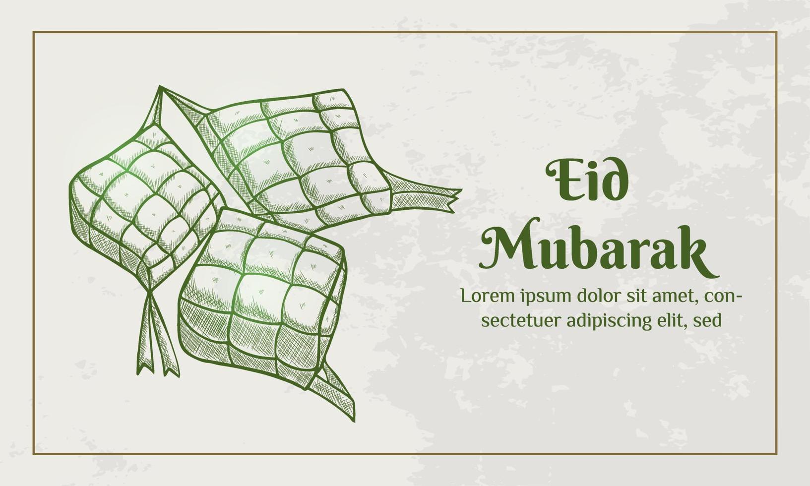 ilustración de eid mubarak con el concepto de ketupat. estilo de boceto dibujado a mano vector