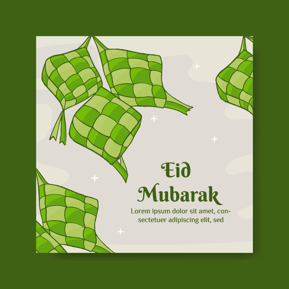 Eid  Mubarak Illustration With Ketupat Concept. Hand Drawn And Flat Style vector