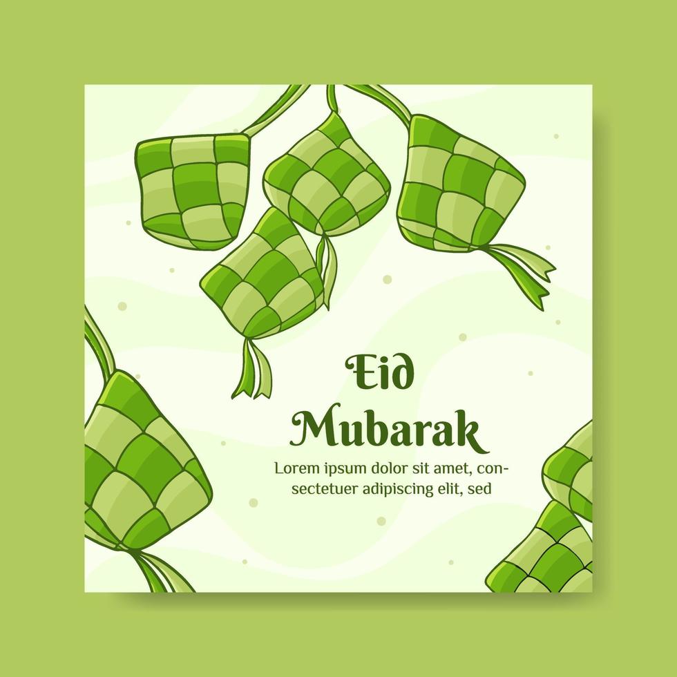 ilustración de eid mubarak con el concepto de ketupat. dibujado a mano y estilo plano vector