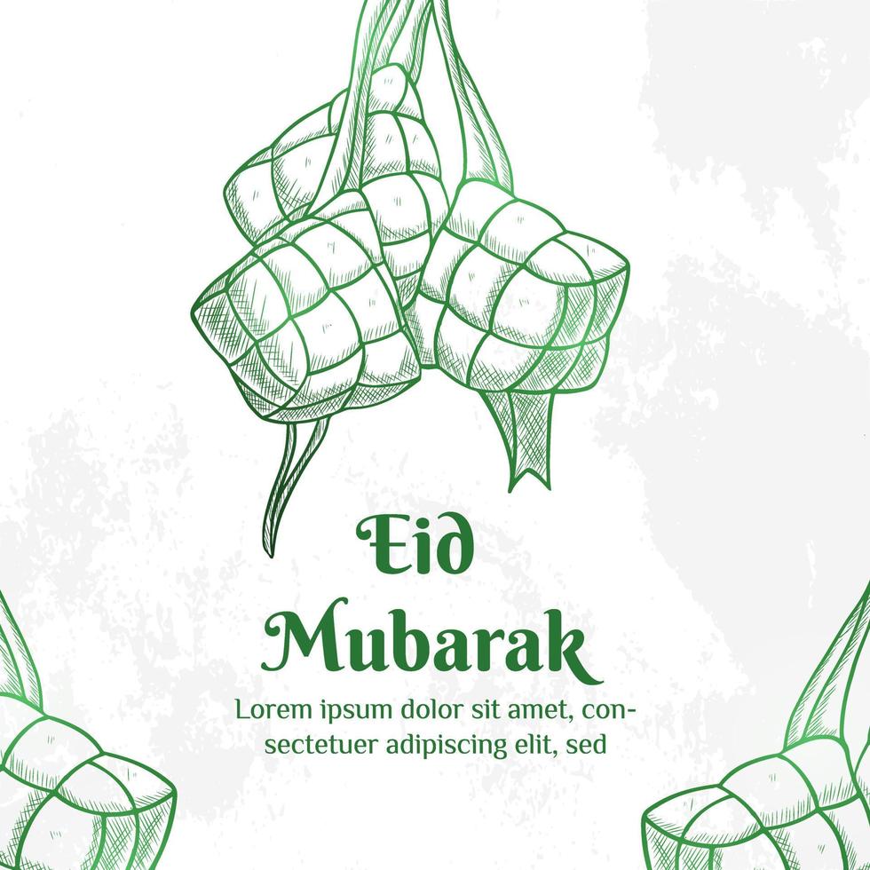 ilustración de eid mubarak con el concepto de ketupat. estilo de boceto dibujado a mano vector