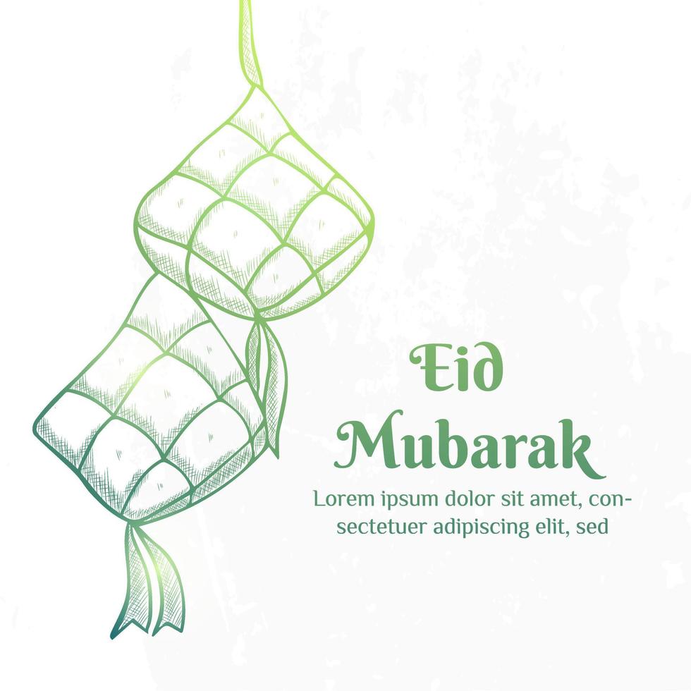 ilustración de eid mubarak con el concepto de ketupat. estilo de boceto dibujado a mano vector