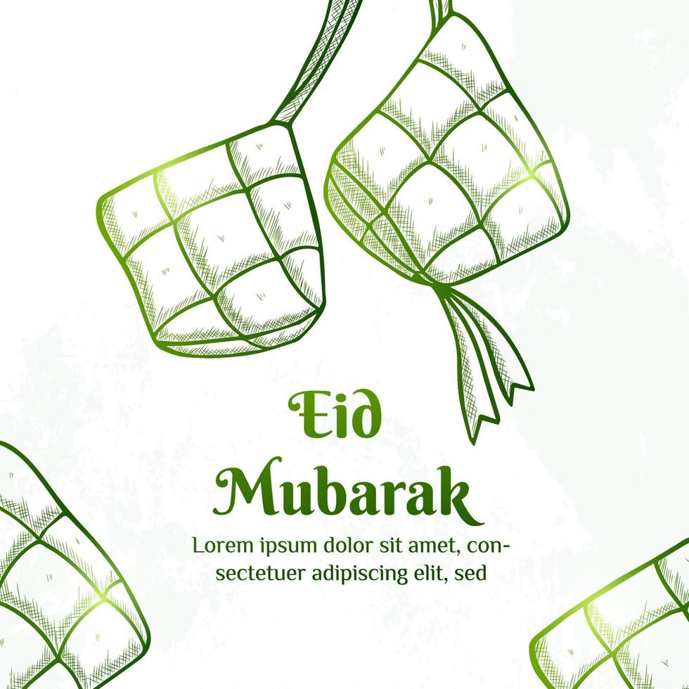 Eid  Mubarak Illustration With Ketupat Concept. Hand Drawn Sketch Style vector