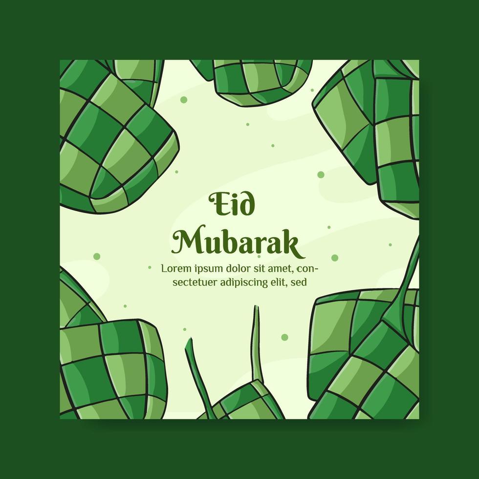 Eid  Mubarak Illustration With Ketupat Concept. Hand Drawn And Flat Style vector