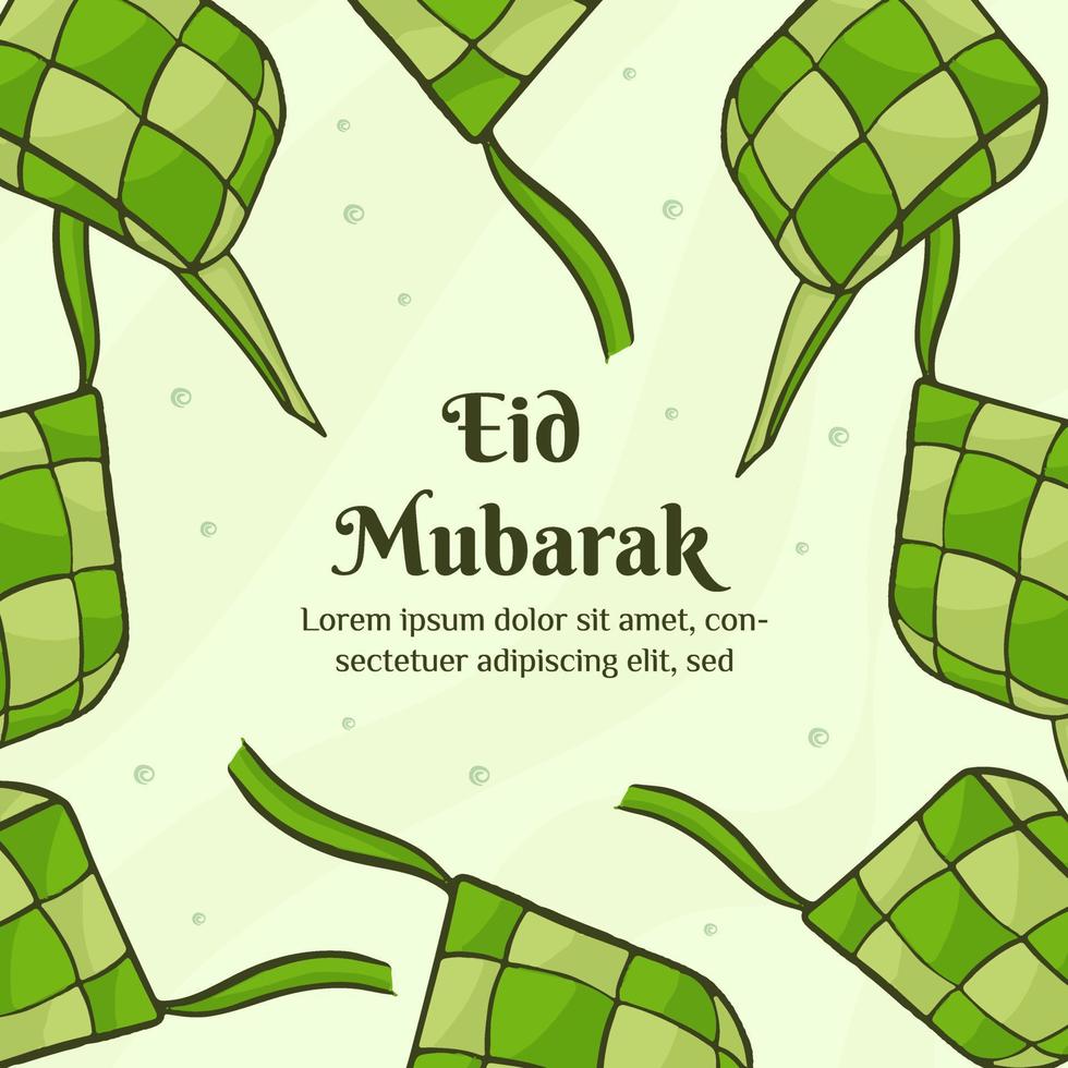 Eid  Mubarak Illustration With Ketupat Concept. Hand Drawn And Flat Style vector