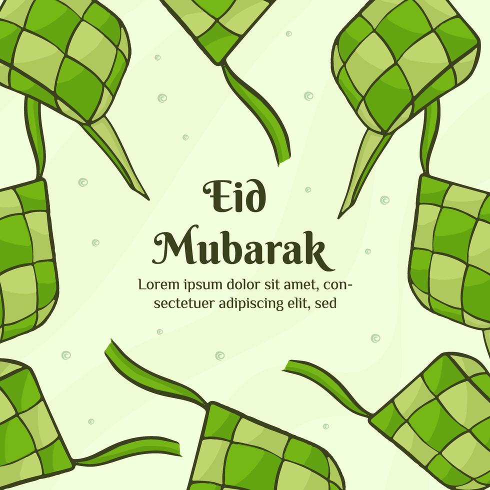 ilustración de eid mubarak con el concepto de ketupat. dibujado a mano y estilo plano vector