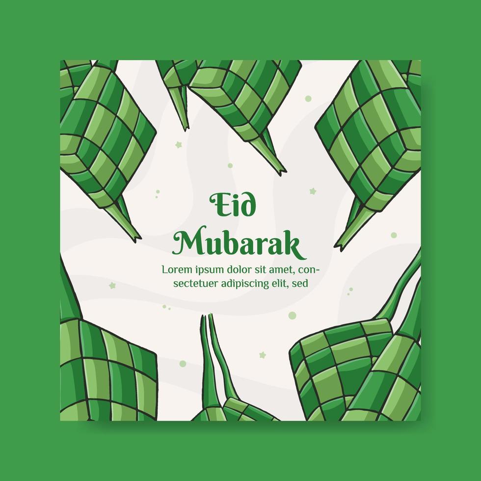 ilustración de eid mubarak con el concepto de ketupat. dibujado a mano y estilo plano vector