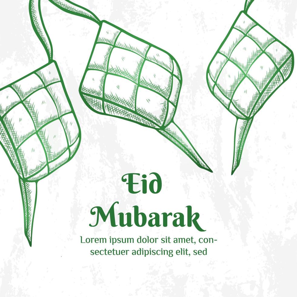 Eid  Mubarak Illustration With Ketupat Concept. Hand Drawn Sketch Style vector