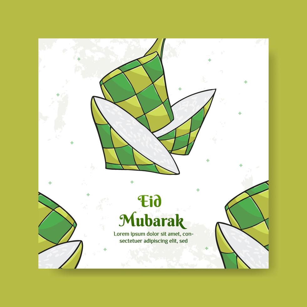 Eid  Mubarak Illustration With Ketupat Concept. Hand Drawn And Flat Style vector