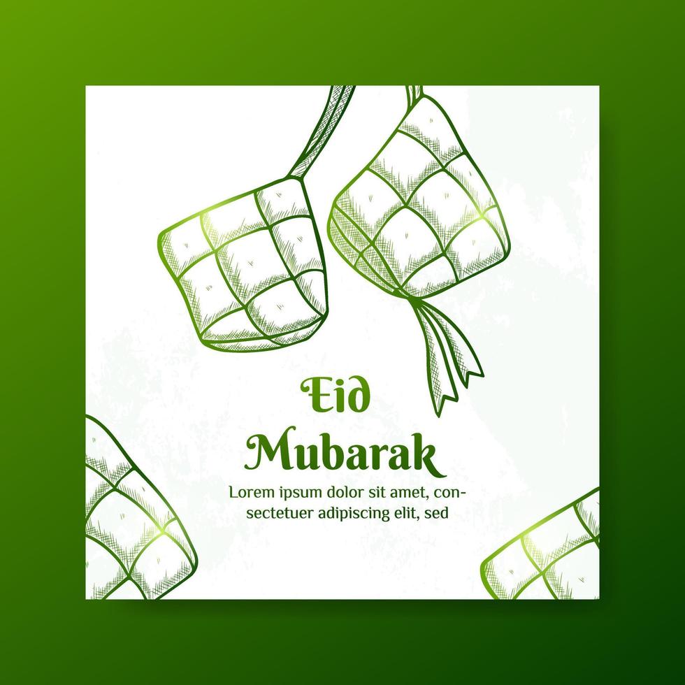 Eid  Mubarak Illustration With Ketupat Concept. Hand Drawn Sketch Style vector