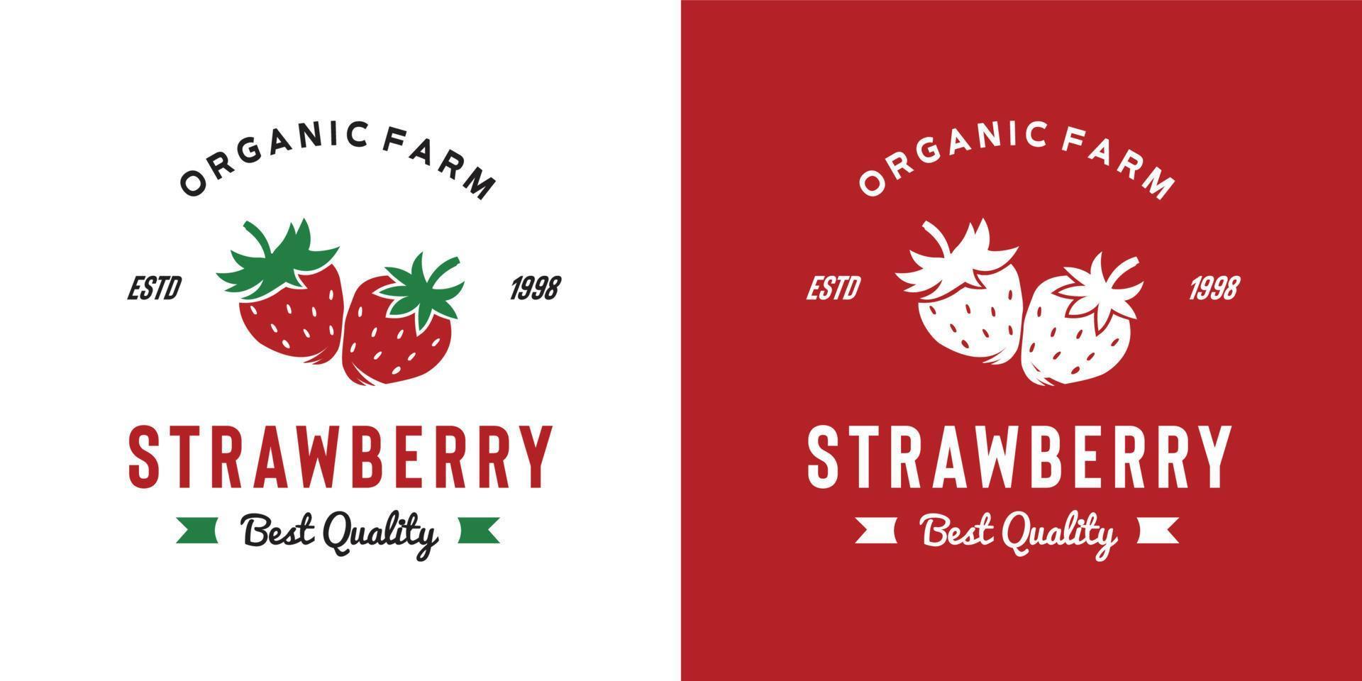 ilustración de logotipo de fruta de fresa vintage adecuada para frutería y granja de frutas vector