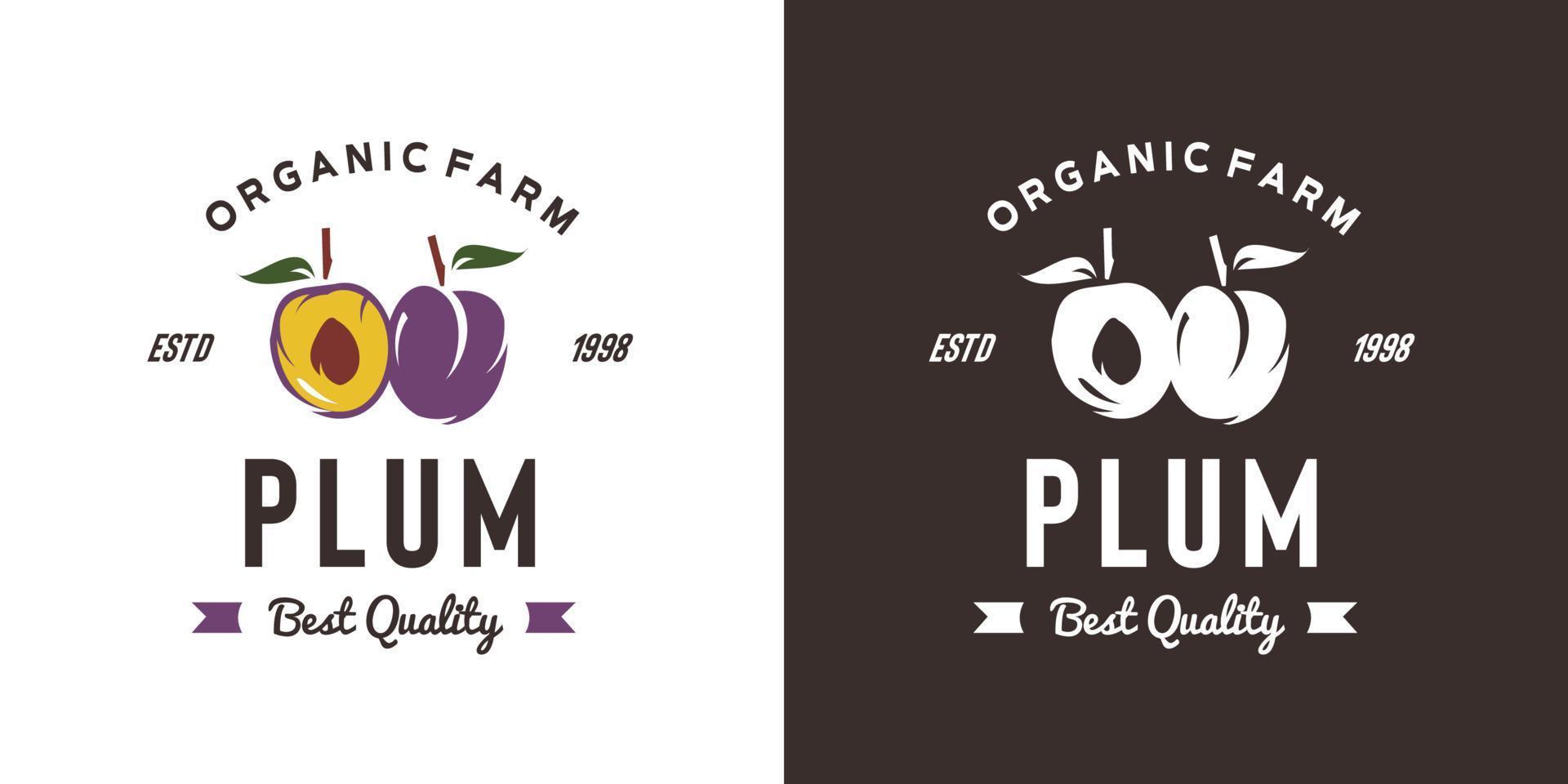 vintage plum fruit logo illustration suitable for fruit shop and fruit farm vector