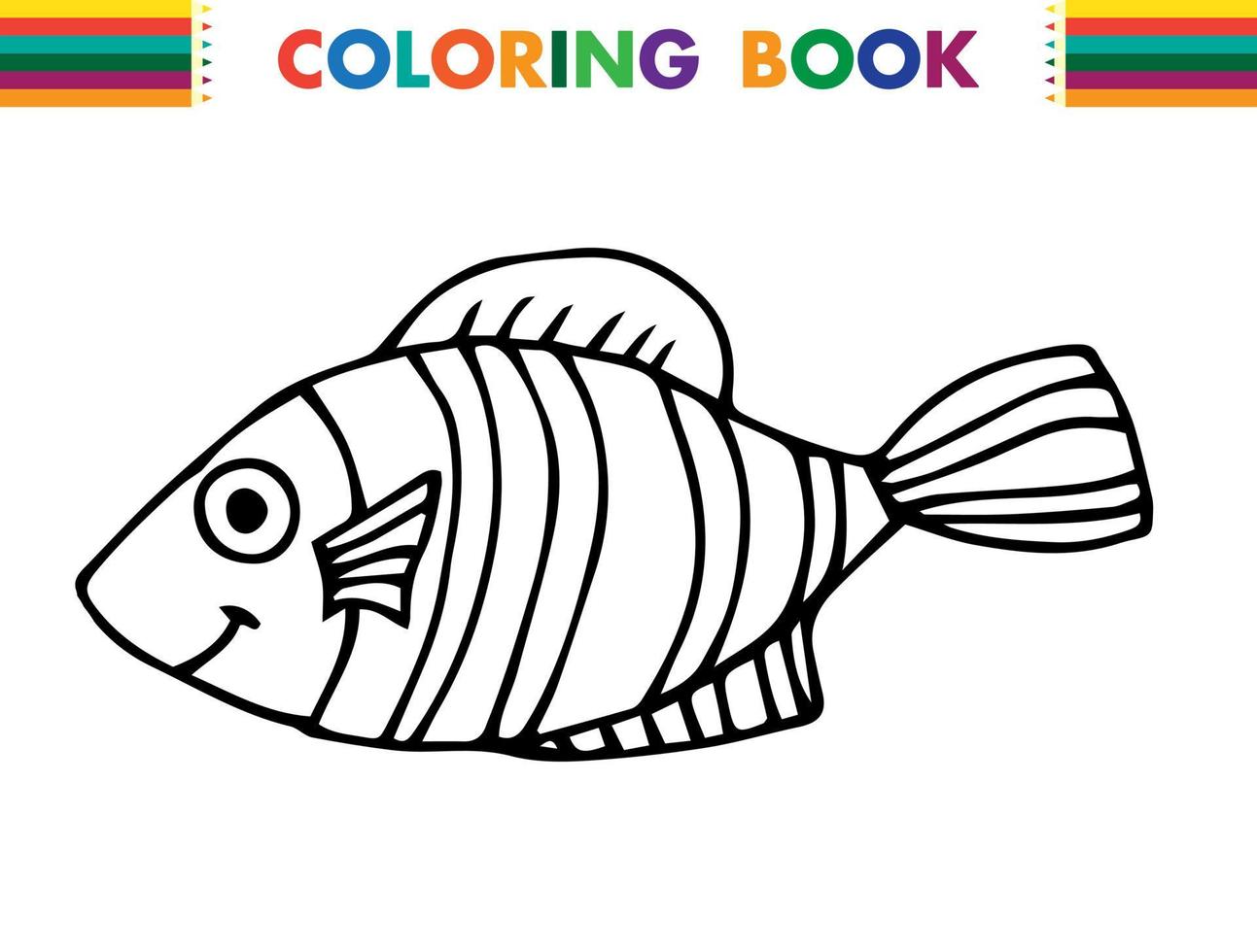 Hand drawn doodle fish . Underwater animal. Childish funny cartoon picture. Simple element with thick black stroke. Vector illustration isolated on white background.