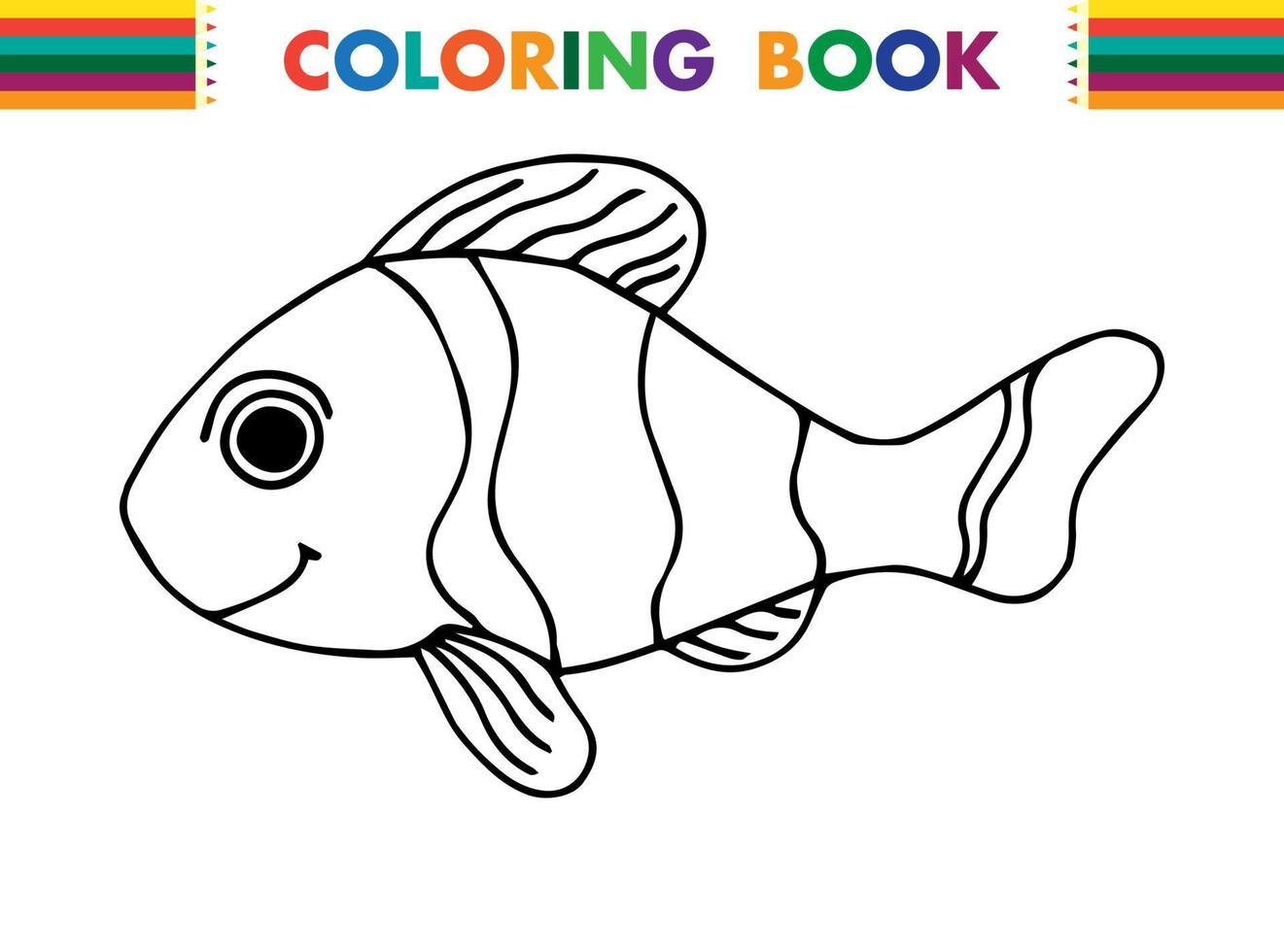 Hand drawn doodle fish . Underwater animal. Childish funny cartoon picture. Simple element with thick black stroke. Vector illustration isolated on white background.