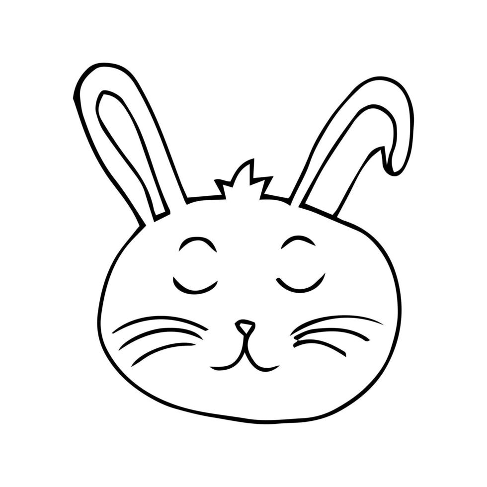 Cute easter bunny vector illustration, hand drawn bunny face. Ears and tiny muzzle with whiskers. Isolated on white background.