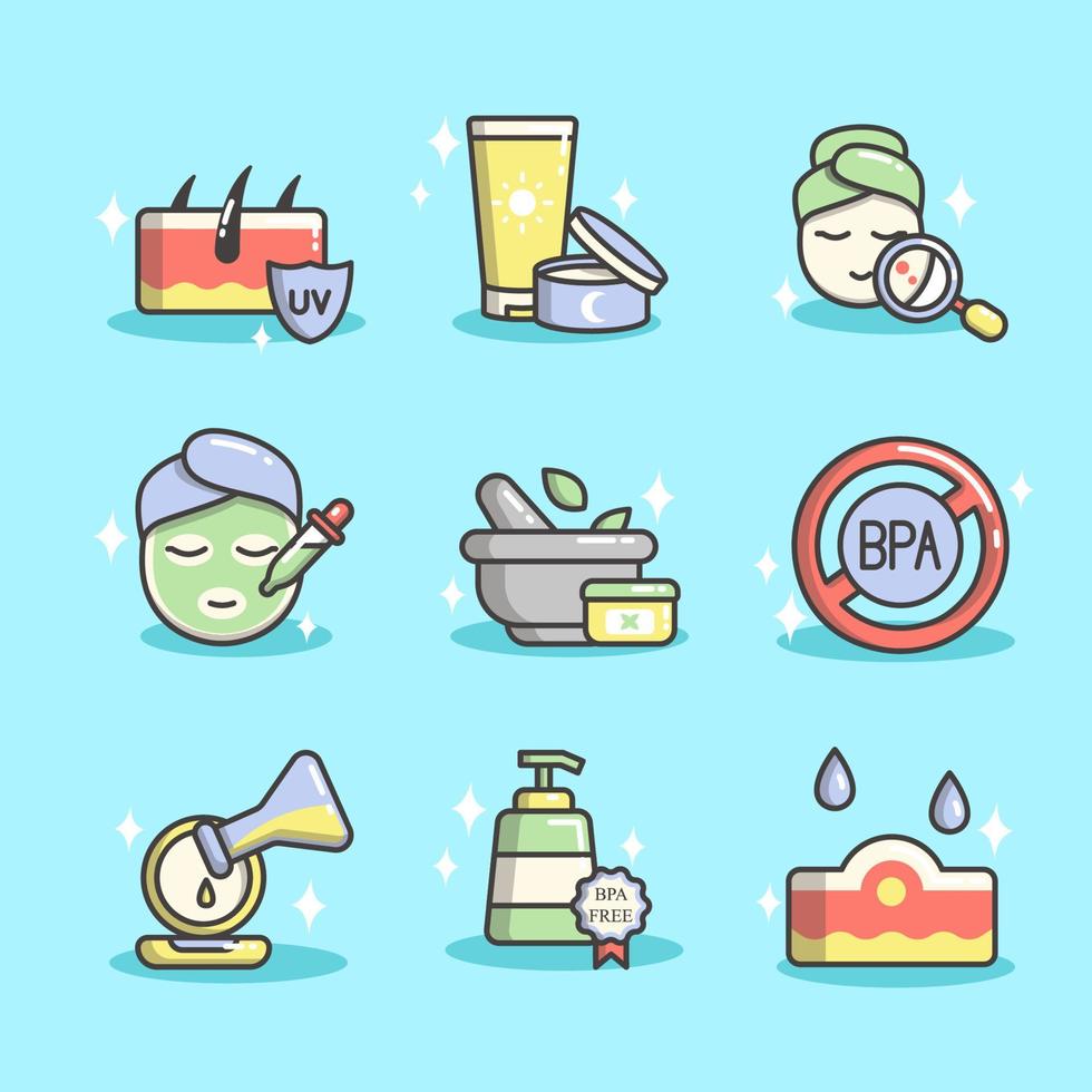 conjunto de iconos de laboratorio de belleza para el cuidado de la piel vector