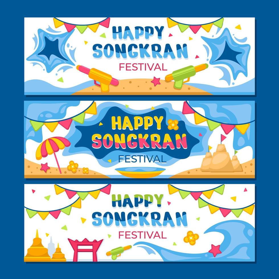 Happy Songkran Festival Banner Set vector