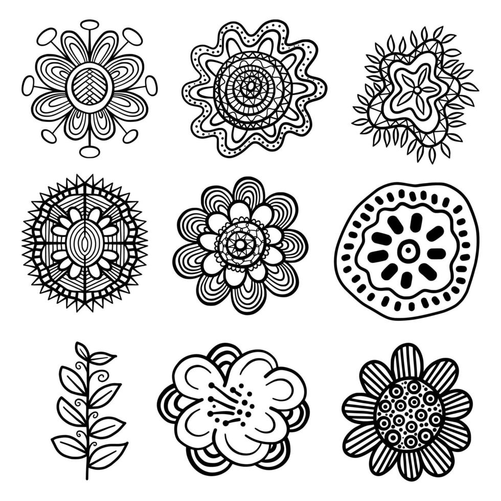 elementos de doodle de imágenes prediseñadas florales vector