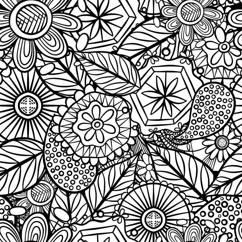 Botanical Floral Folk Art Coloring Pattern vector