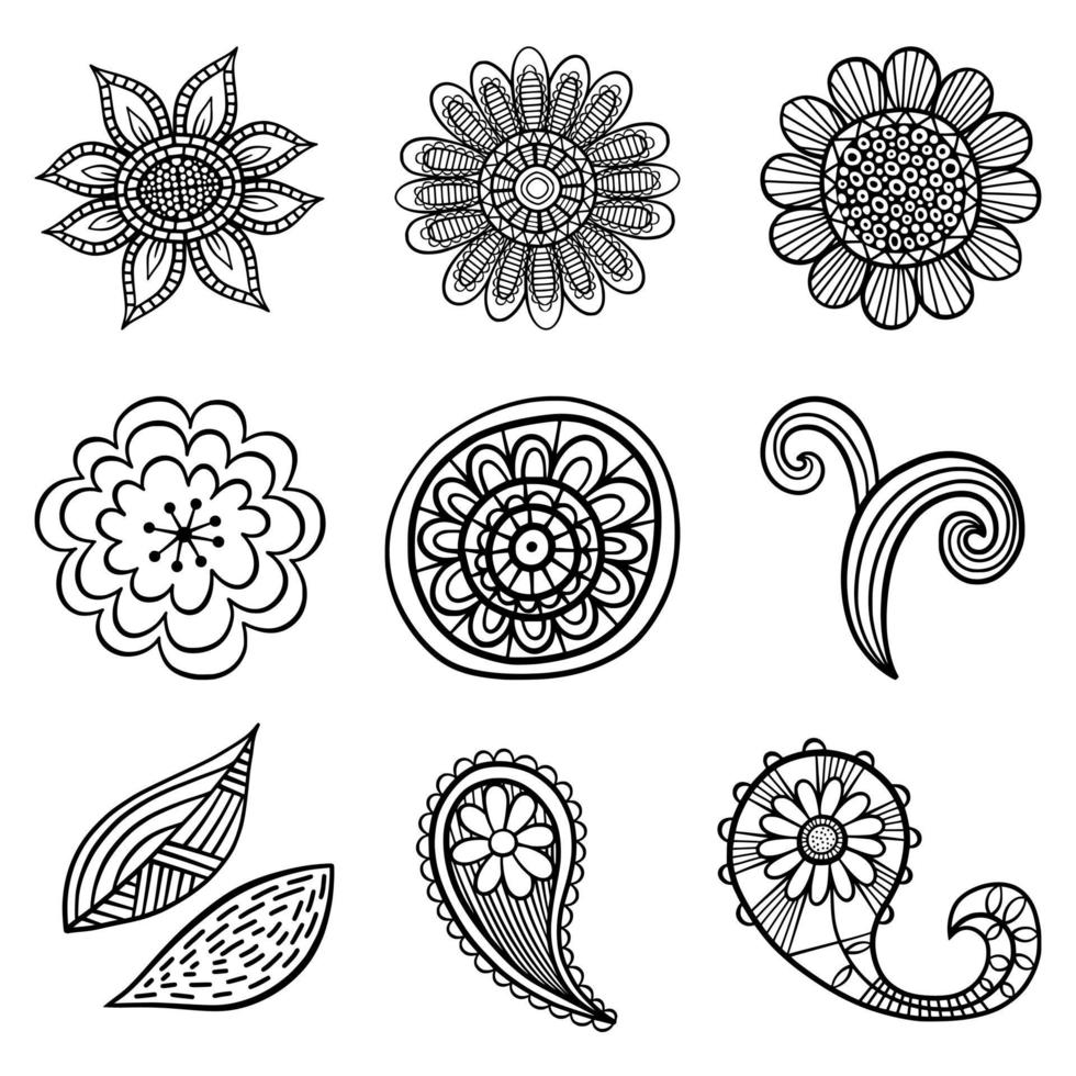 dibujado a mano doodle elementos florales vector