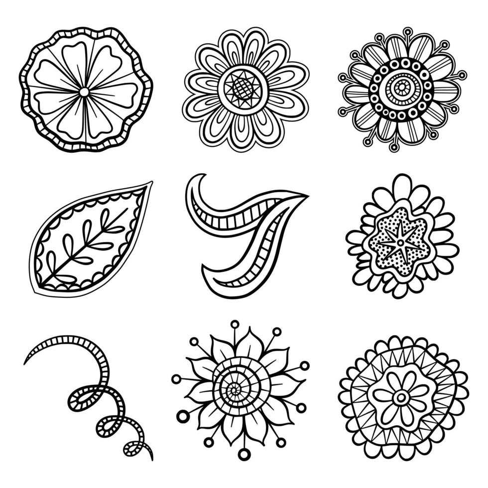 Black and White Doodle Flowers vector