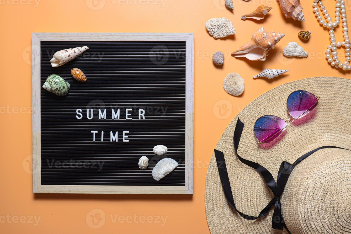 Summer time background with various sea shell photo