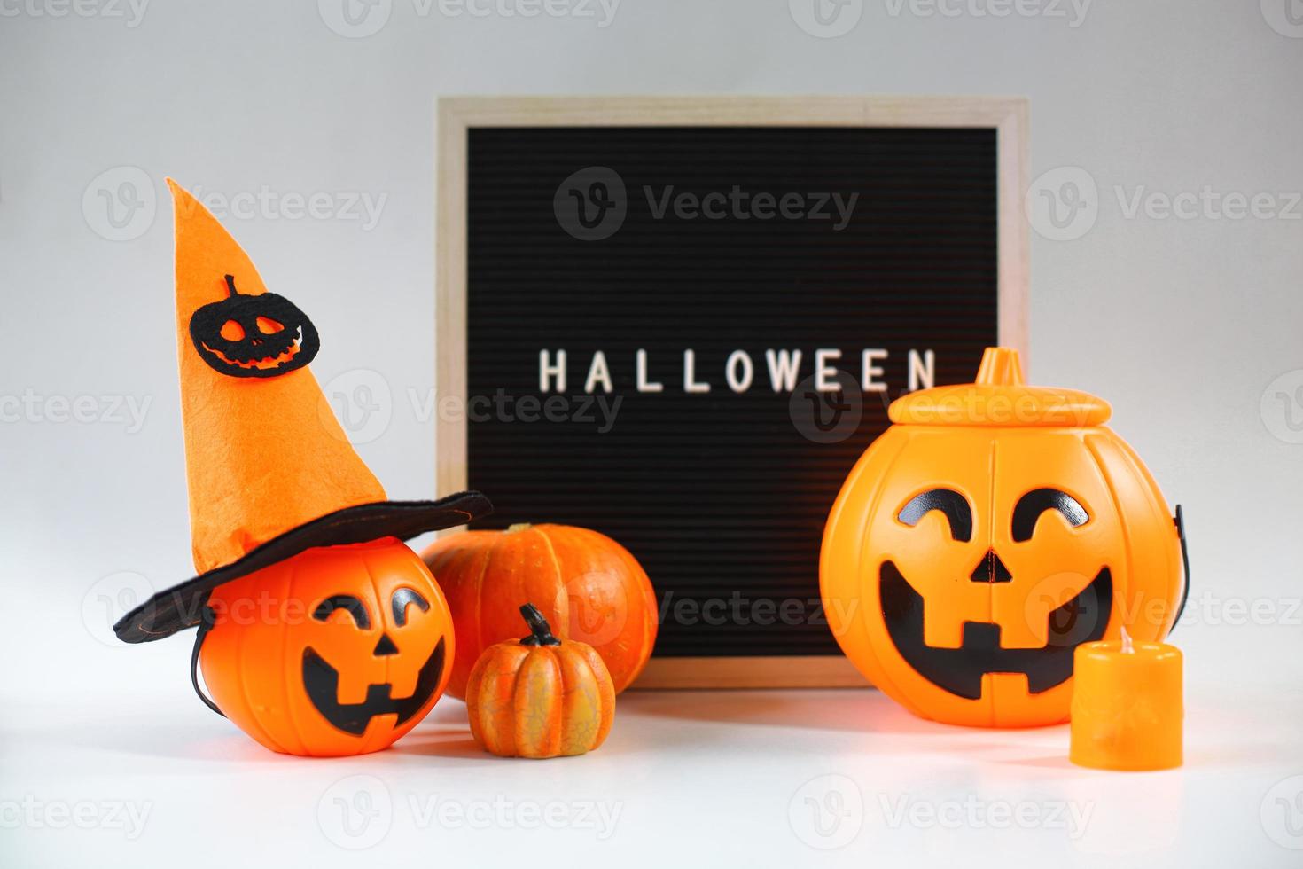 Various cute Halloween decoration on white background photo