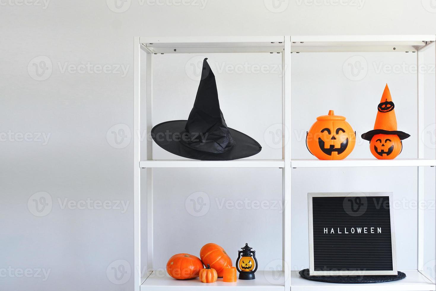Halloween decoration on white iron rack photo
