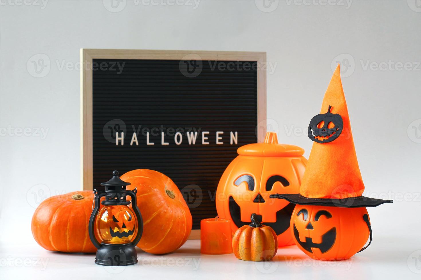 Various cute Halloween decoration on white background photo