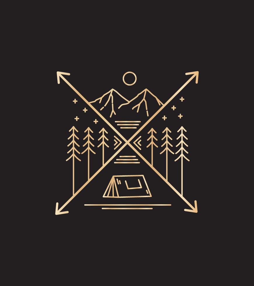 camp and mountains design in cross arrow frame vector