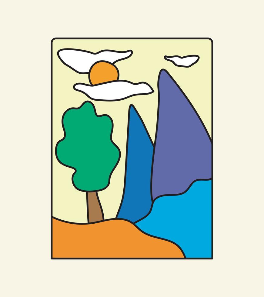 abstract mountain, tree, and river design vector