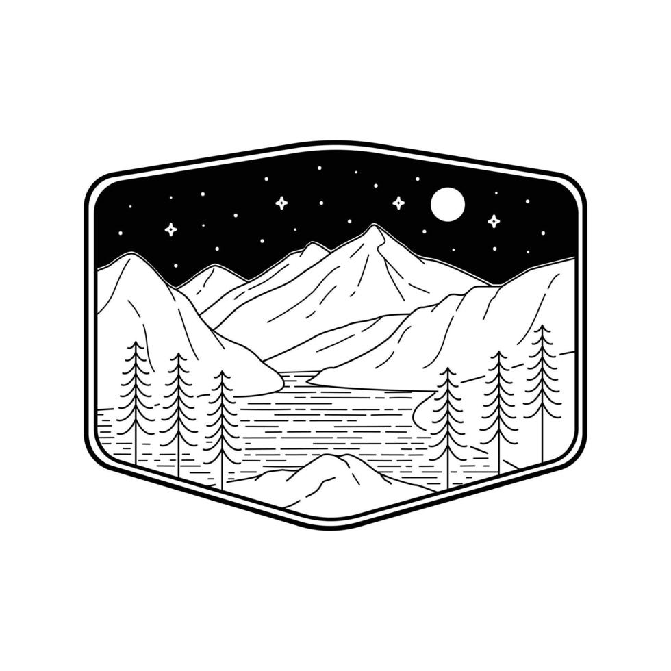 Vector illustration of North Cascades National Park in mono line style for badges, emblems, patches, t-shirts, etc.