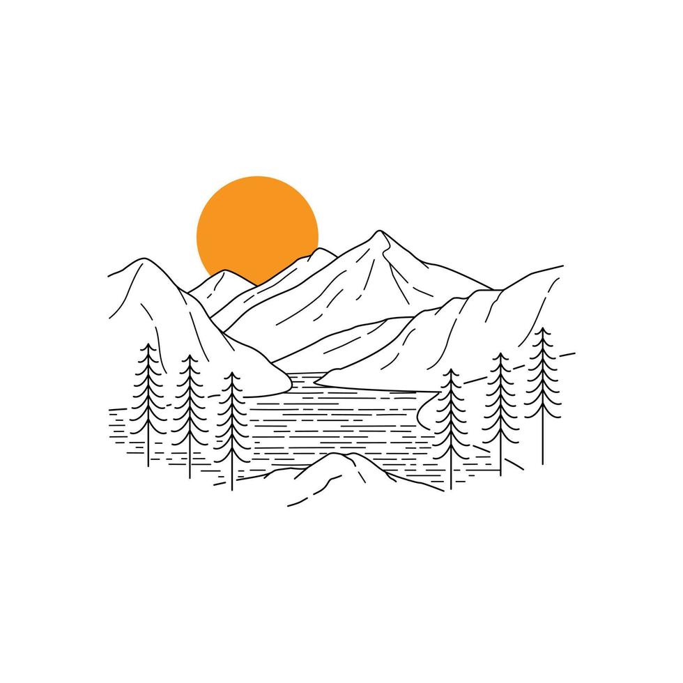 Vector illustration of North Cascades National Park in mono line style