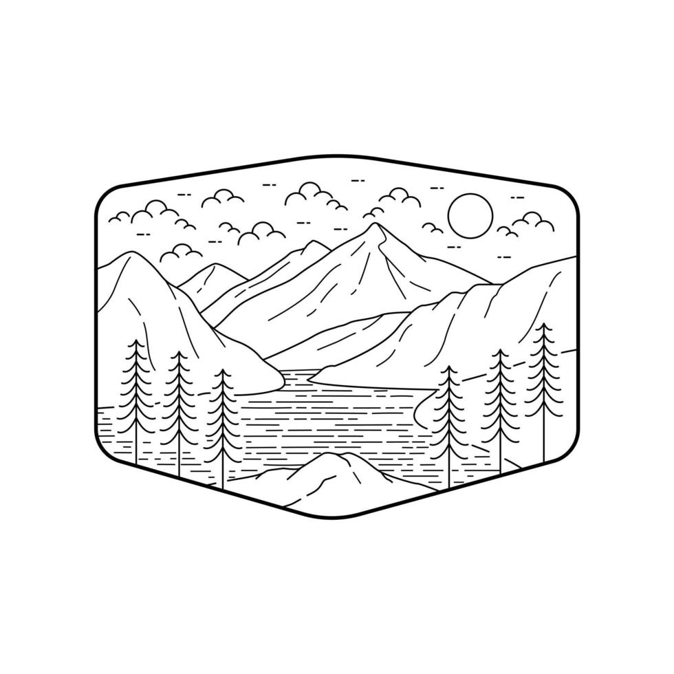 ilustración vectorial del parque nacional de las cascadas del norte en estilo de línea mono para insignias, emblemas, parches, camisetas, etc. vector