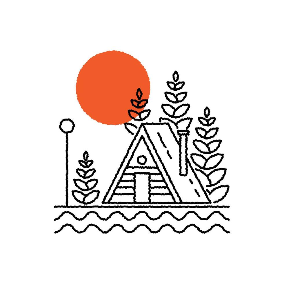 Vector illustration of lodge in mono line style for badge, emblem, patch, t-shirt, etc.