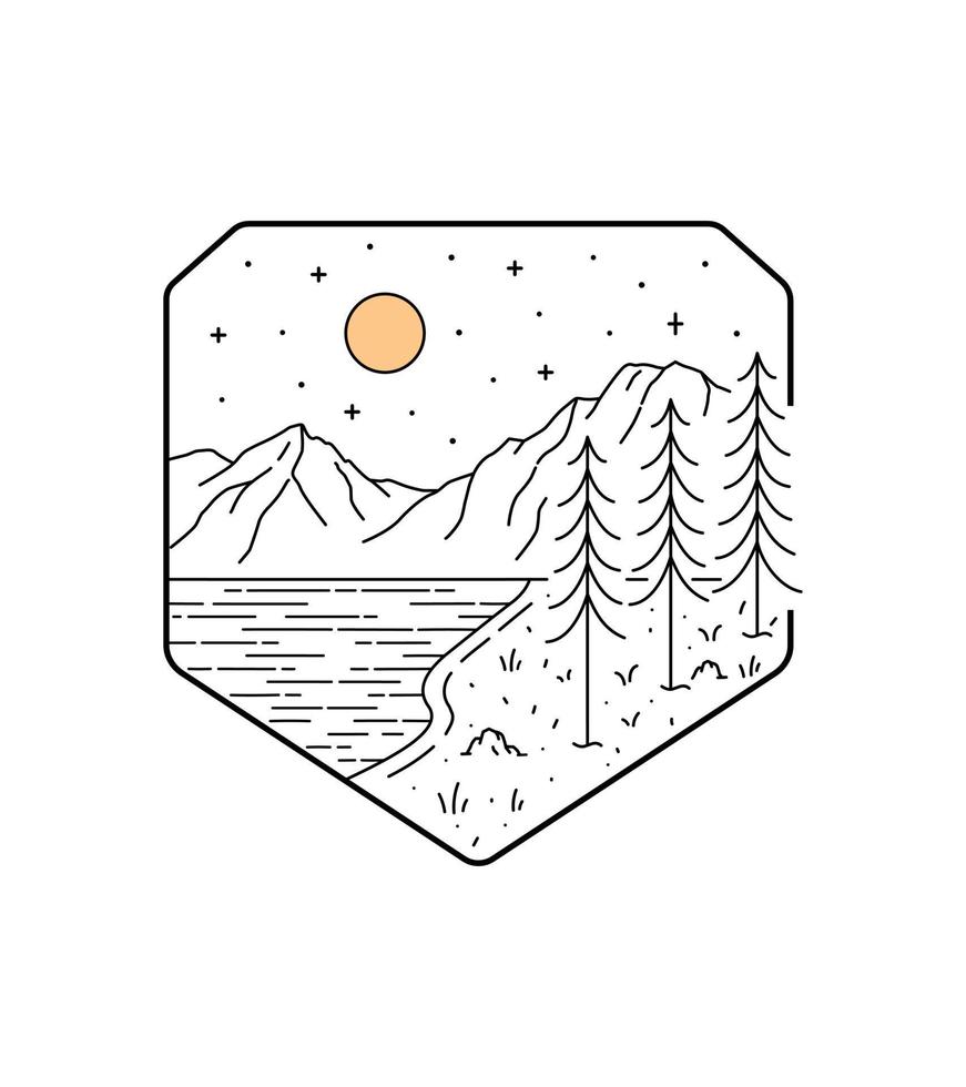 vista del parque nacional grand teton en arte de línea mono, ilustración de vector de placa, arte de camiseta, vector de diseño