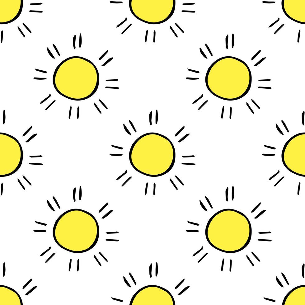 Seamless pattern with sun icons. Doodle sun icons on white background. Doodle summer icons. Summer seamless pattern. Vacation vector pattern
