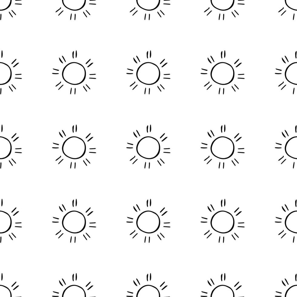 patrón sin costuras con iconos de sol. garabatear iconos de sol sobre fondo blanco. garabatear iconos de verano. patrón sin costuras de verano. patrón de vector de vacaciones