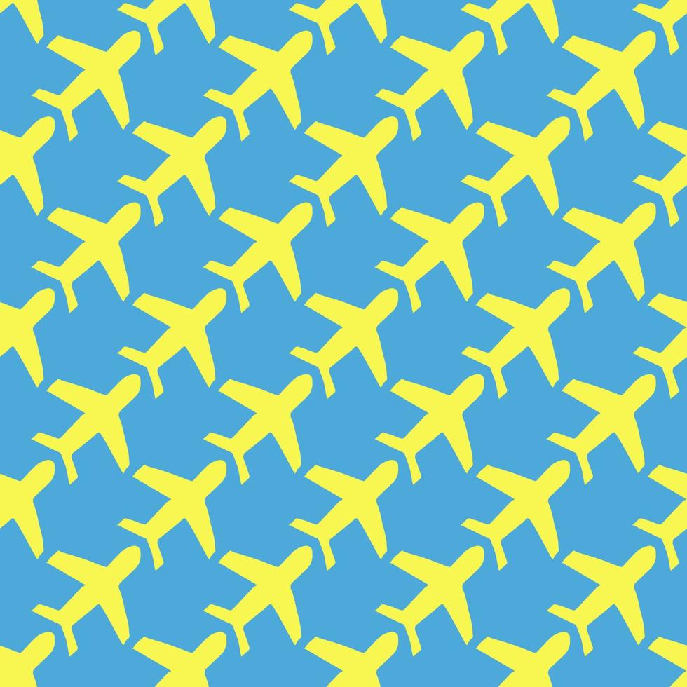 Seamless pattern with airplanes icons. Doodle airplane icons on blue background. Doodle summer travel icons. Summer seamless pattern. travel icons on blue background. Vacation vector pattern