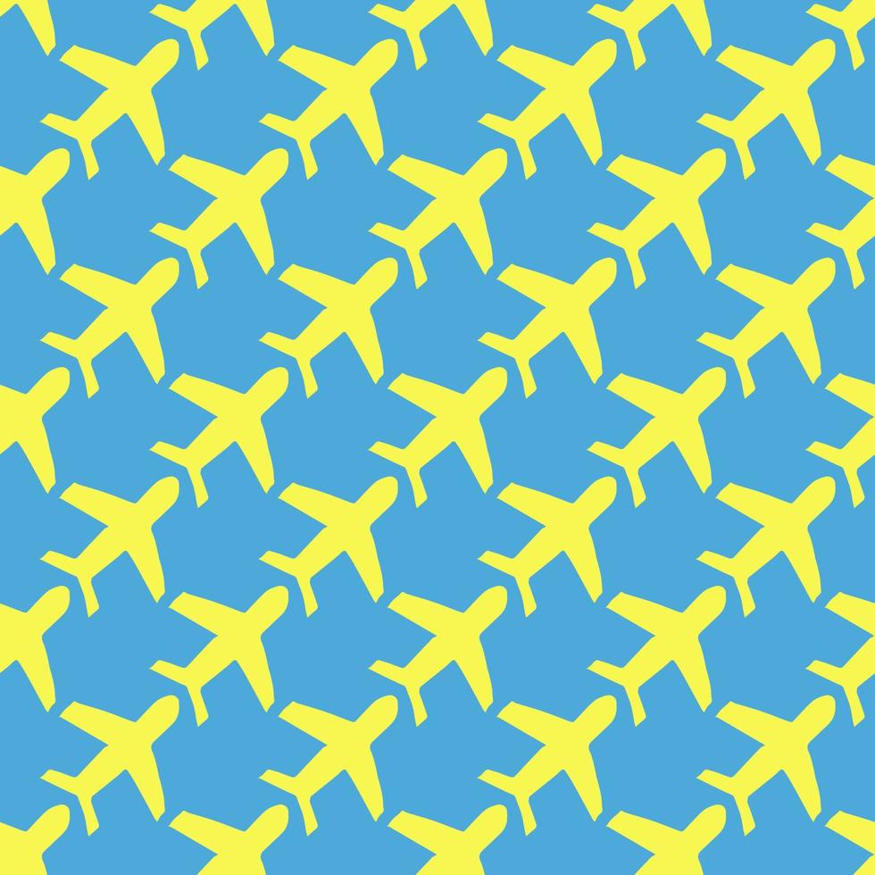 Seamless pattern with airplanes icons. Doodle airplane icons on blue background. Doodle summer travel icons. Summer seamless pattern. travel icons on blue background. Vacation vector pattern