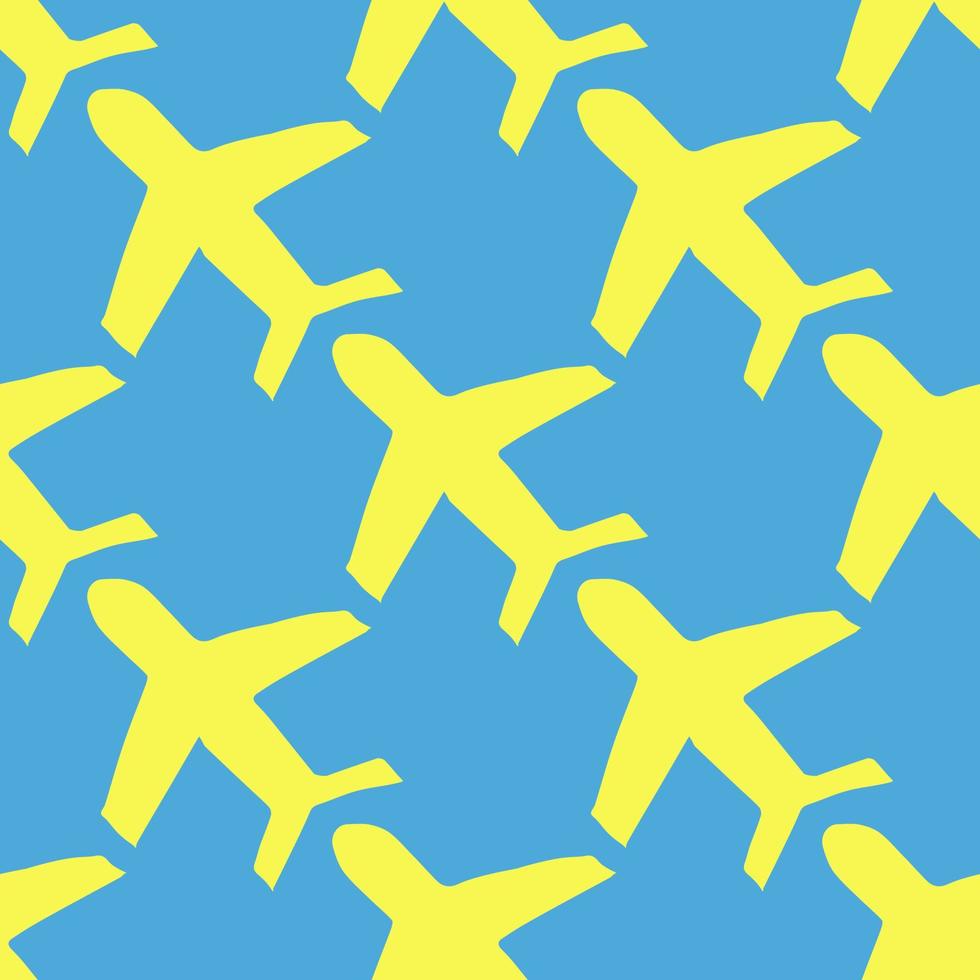 Seamless pattern with airplanes icons. Doodle airplane icons on blue background. Doodle summer travel icons. Summer seamless pattern. travel icons on blue background. Vacation vector pattern