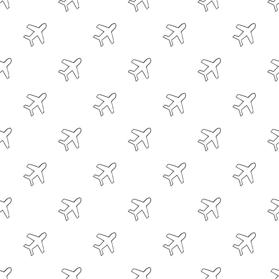 Seamless pattern with airplanes icons. Doodle airplane icons on white background. Doodle summer travel icons. Summer seamless pattern. travel icons on white background. Vacation vector pattern