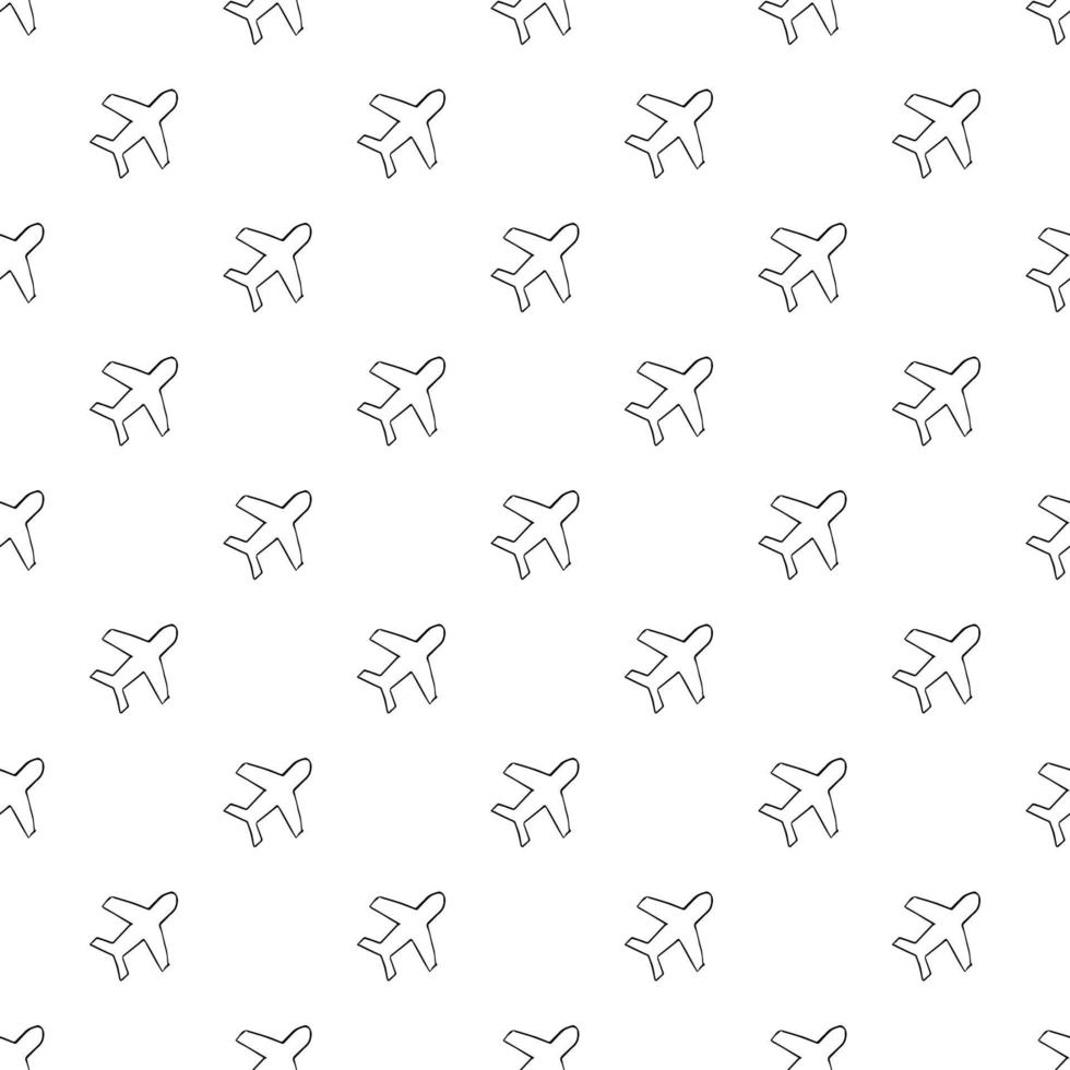 Seamless pattern with airplanes icons. Doodle airplane icons on white background. Doodle summer travel icons. Summer seamless pattern. travel icons on white background. Vacation vector pattern