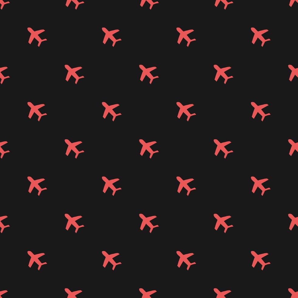 Seamless pattern with airplanes icons. Doodle airplane icons on black background. Doodle summer travel icons. Summer seamless pattern. travel icons on black background. Vacation vector pattern
