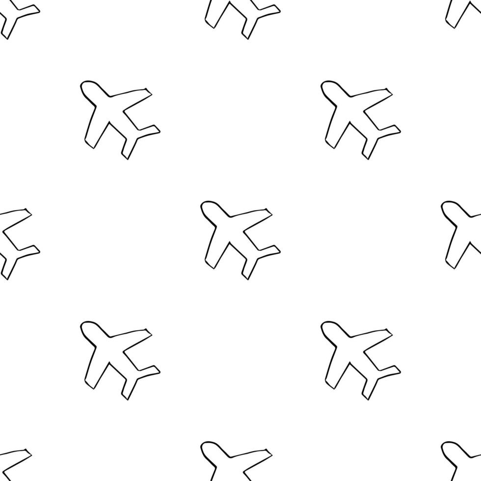 Seamless pattern with airplanes icons. Doodle airplane icons on white background. Doodle summer travel icons. Summer seamless pattern. travel icons on white background. Vacation vector pattern