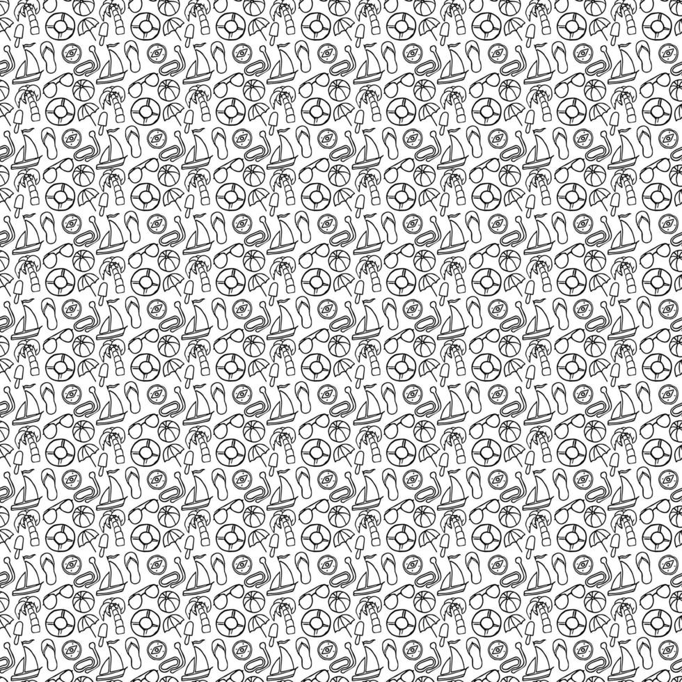 Travel vacation set of icons, journey and trip background. Doodle summer travel icons. Summer seamless pattern. travel icons on white background. Vacation vector pattern with travel icons