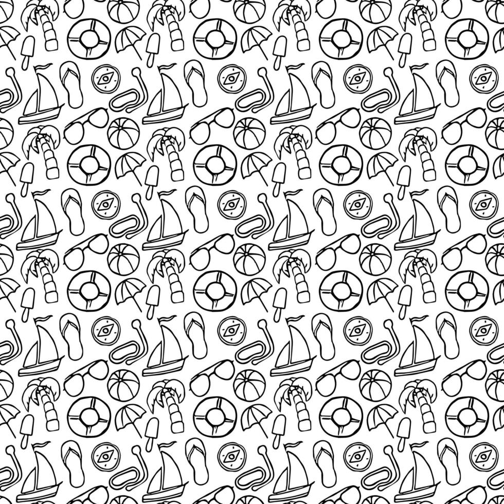 Travel vacation set of icons, journey and trip background. Doodle summer travel icons. Summer seamless pattern. travel icons on white background. Vacation vector pattern with travel icons