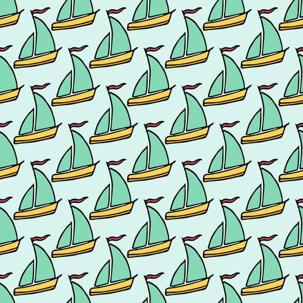 patrón transparente de color con veleros. patrón de naves vectoriales de fideos. papel pintado infantil vector
