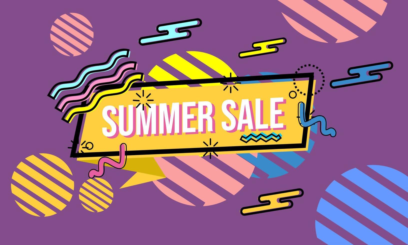 memphis style summer sale banner on purple background vector